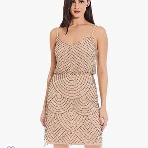 Adrianna Papell Blush Beaded Mini Dress | V-Neck | Cocktail & Formal